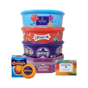 [2024 X'mas Limited Time Sales+ Free Shipping]Christmas Chocolate Tubs ?C 5 Pack ?C Roses, Heroes, Quality Street, Celebrations and 1 Terry's Orange Chocolates + Topline Card
