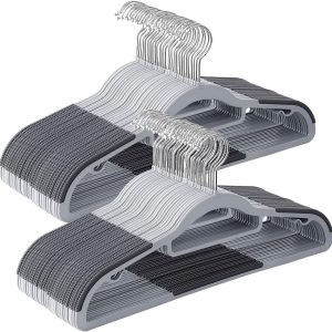 SONGMICS 50 Pack Coat Hangers Heavy-Duty 360?? Swivel Hook Plastic Hangers with Non-Slip Design Space-Saving Light and Dark Gray