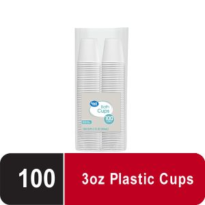 Great Value Everyday Disposable Plastic Cups, White, 3 oz, 100 count
