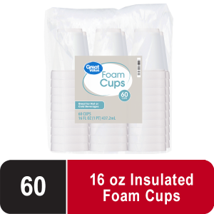 Great Value Foam Cups, 16 oz, 60 count