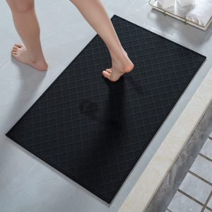 MontVoo Bath Mat Rug Ultra Thin Bathroom Rugs fit Under Door Waterproof Rubber Non Slip Bath Rug Absorbent Bathroom Floor Mat Washable 24???x47??? Black