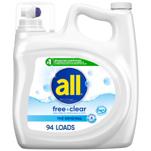 all Liquid Laundry Detergent Free Clear for Sensitive Skin, 141 Ounce, 94 Loads