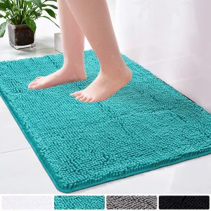 LOCHAS Luxury Bathroom Rug Shaggy Bath Mat 24 x 36 Inch, Washable Non Slip Bath Rugs for Bathroom Shower, Soft Plush Chenille Absorbent Carpets Mats, Teal Blue