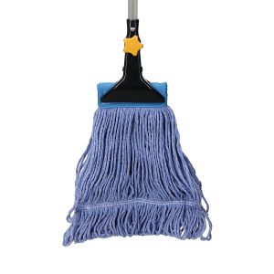 Eyliden Cotton Mop Heavy Duty Looped-End String Wet Mop Commercial Industrial Grade Iron Pole Jaw Clamp Floor Cleaning 52in Long Handle for Floor Cleaning