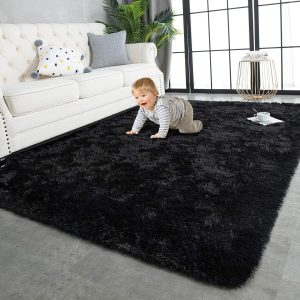 TWINNIS Super Soft Area Rug for Living Room Bedroom Shaggy Accent Carpets for Kids Girls Rooms,4'x6??,Black