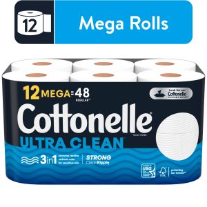 Cottonelle Ultra Clean Toilet Paper, 12 Mega Rolls, 312 Sheets per Roll