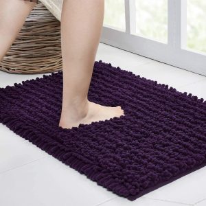 Walensee Non-Slip Bathroom Rugs Chenille Soft Striped Plush Bath Mat, 17??? x 24???, Dark Purple