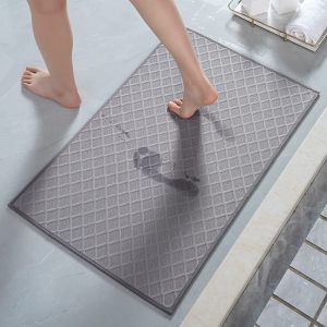 MontVoo Bath Mat Rug Ultra Thin Bathroom Rugs fit Under Door Waterproof Rubber Non Slip Bath Rug Absorbent Bathroom Floor Mat Washable 24???x47??? Grey
