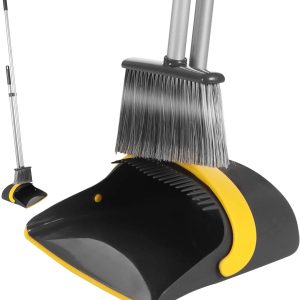 Eyliden Broom Plastic Dust Pan Set Bristles Light Weight 52??? Broom Dark Grey